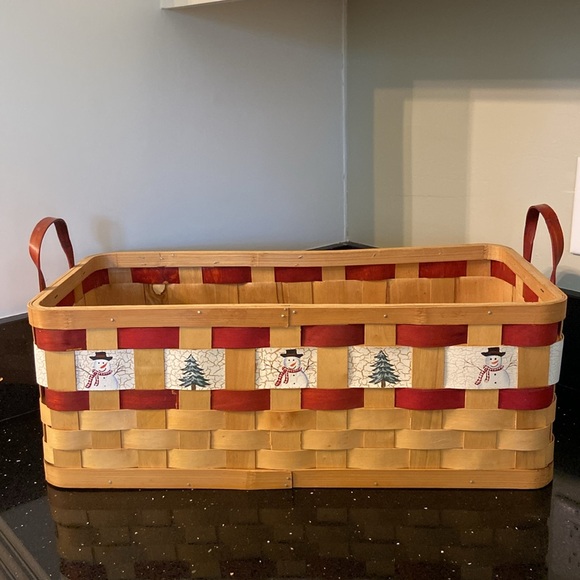 19” Snowman Christmas Winter Tree Holiday Wood Woven Basket w/ Handles Farmhouse - Picture 8 of 16